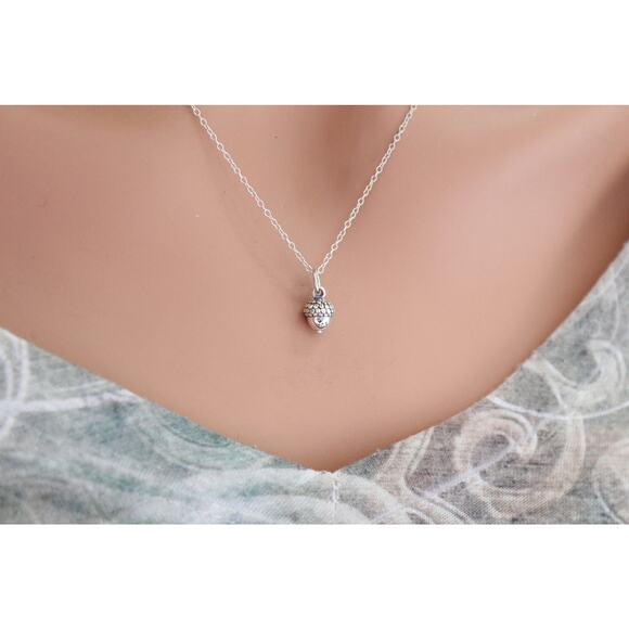 Sterling Silver Acorn Necklace, Silver Acorn Necklace - Picture 3 of 8